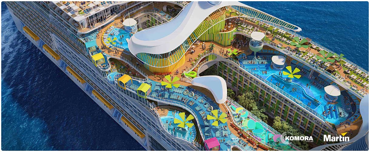 Icon of the Seas cruise ship with Martin Professional lighting solutions.