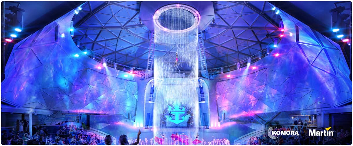 Icon of the Seas cruise ship with Martin Professional lighting solutions.